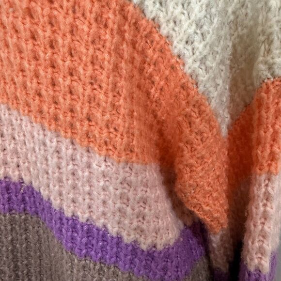 Universal Thread Striped Knit Sweater M Crewneck Pullover Orange Purpke Winter - Picture 7 of 14